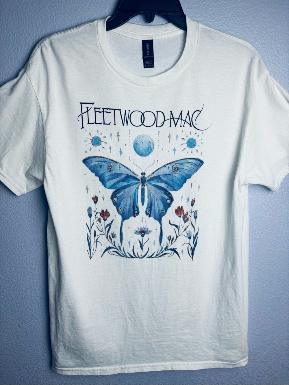 Gildan Cotton Epic Fleetwood Mac T-Shirt with Blue Butterfly Graphic